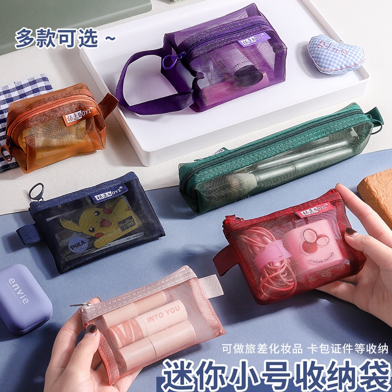 Transparent Mesh Storage Bag Coin Purse Key Bag Bus Card Bag Nylon Portable Toy Cosmetic Storage Bag - Image 2